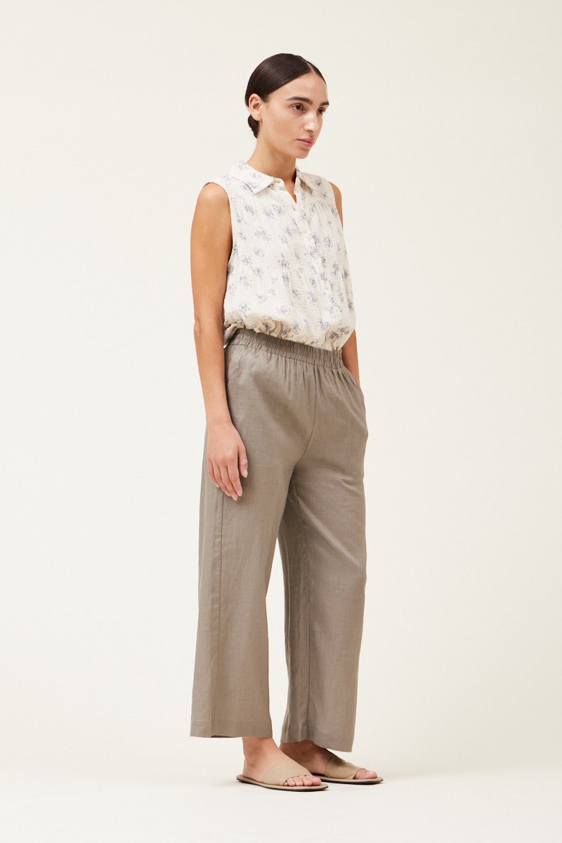 Linen Wide Leg Pant Dark Umber