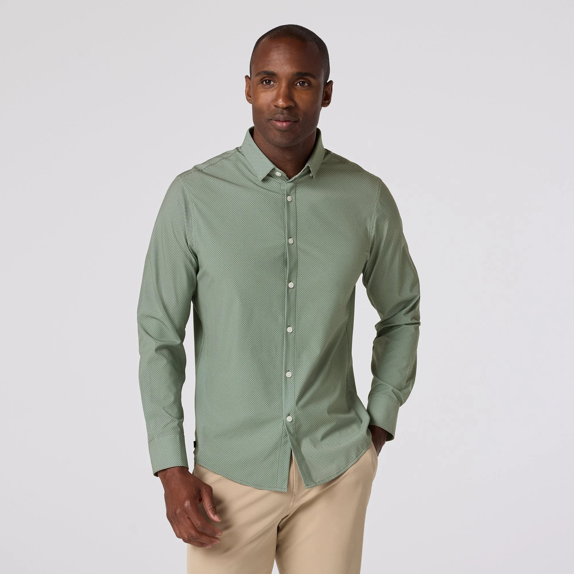 M+M Leeward No Tuck Dress Shirt Olive Pressed Diamond