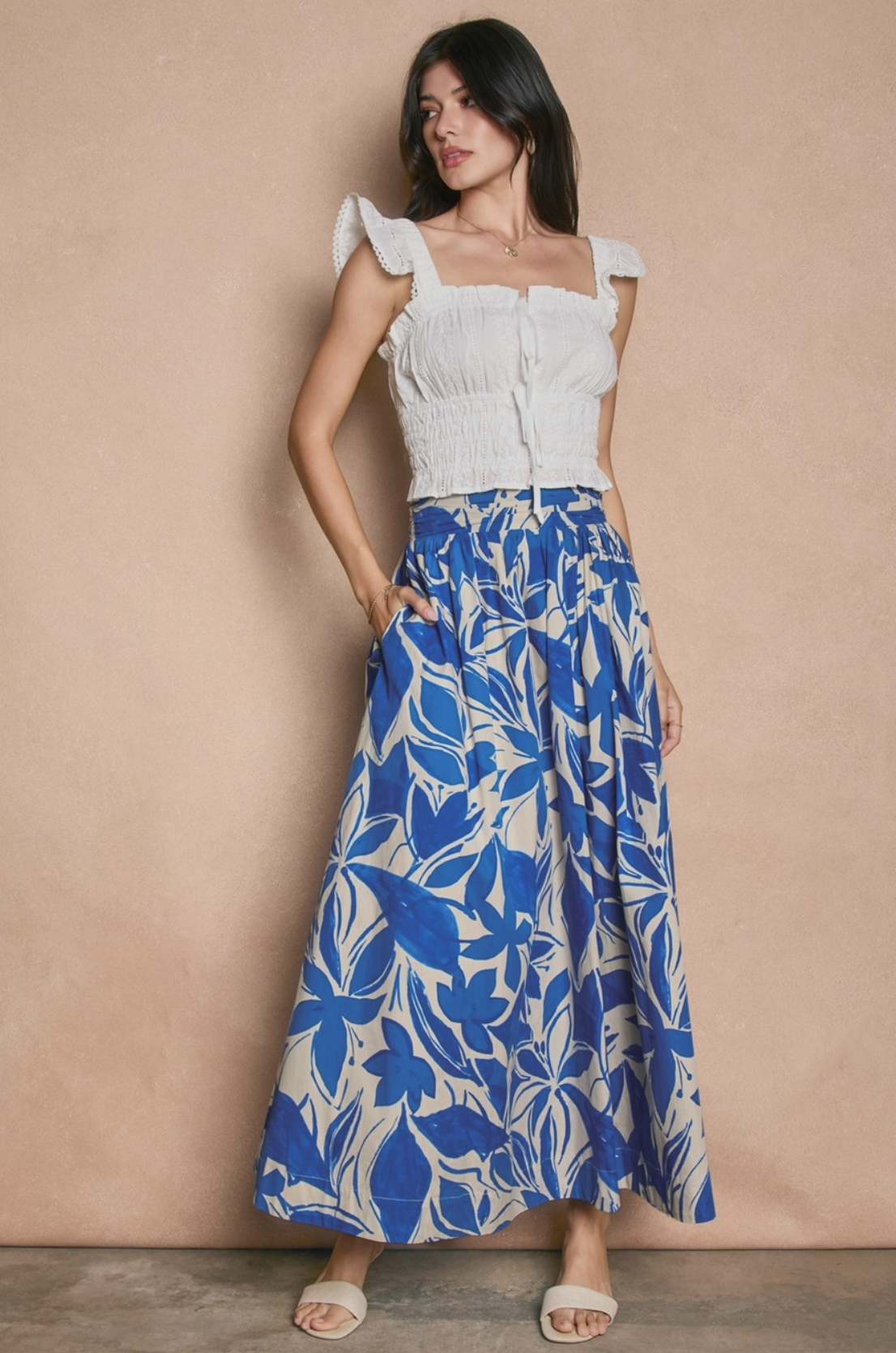 Mykonos Tie Back Midi Skirt Capri Blue