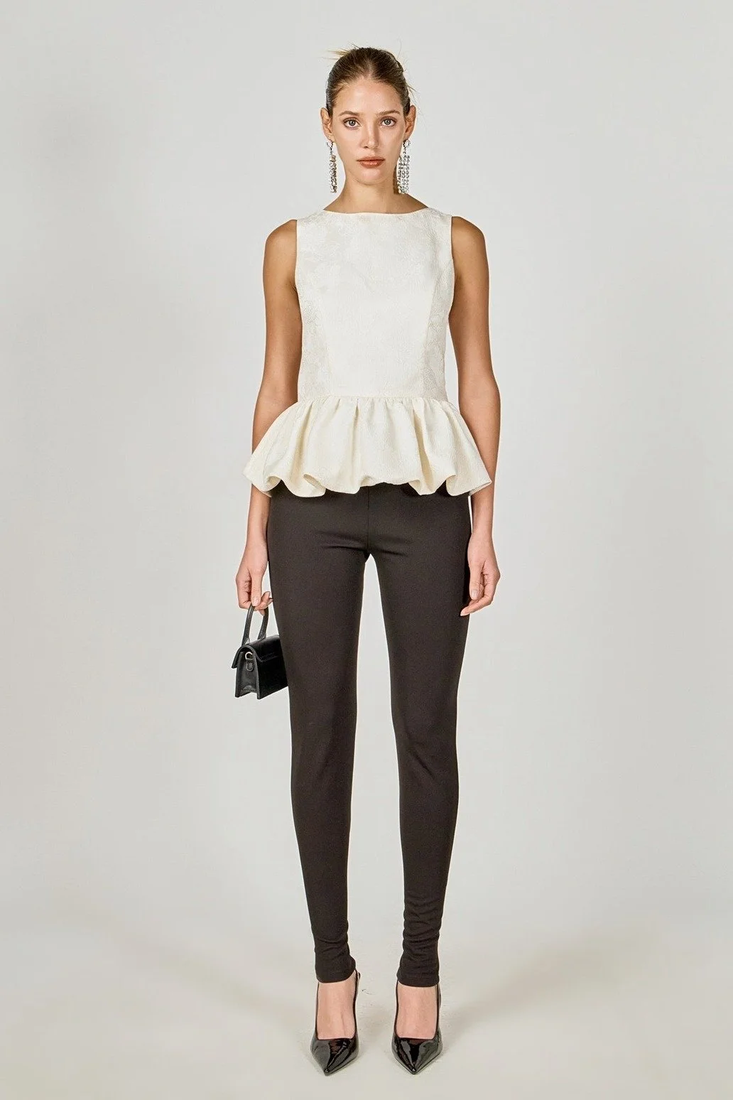 Jacquard Sleeveless Peplum Top Cream
