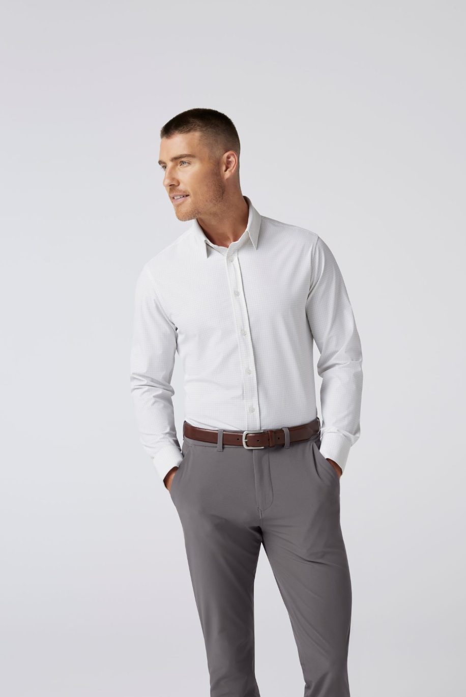 Mizzen + Main Leeward Formal Dress Shirt Aluminum Bennett Check