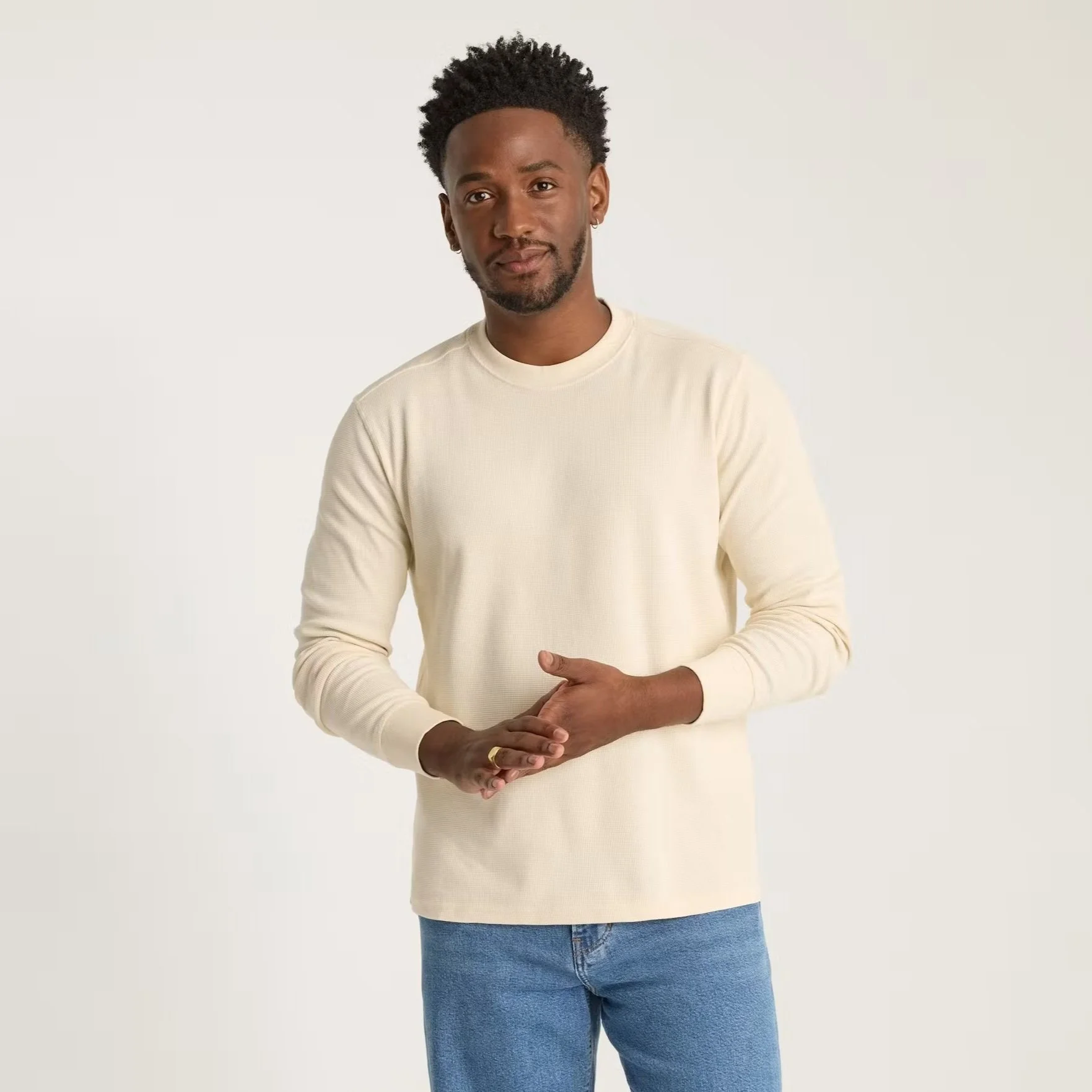 Bonobos Coverstitch Waffle Crew Antique White