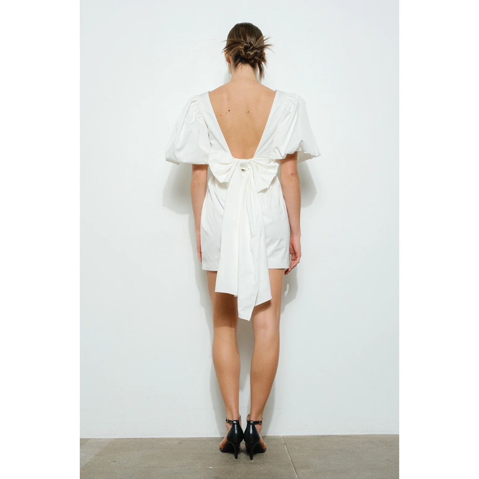 Puff Sleeve Bow Back Mini Dress White Byron & Barclay Puff Sleeve Bow Back Mini Dress White Byron & Barclay