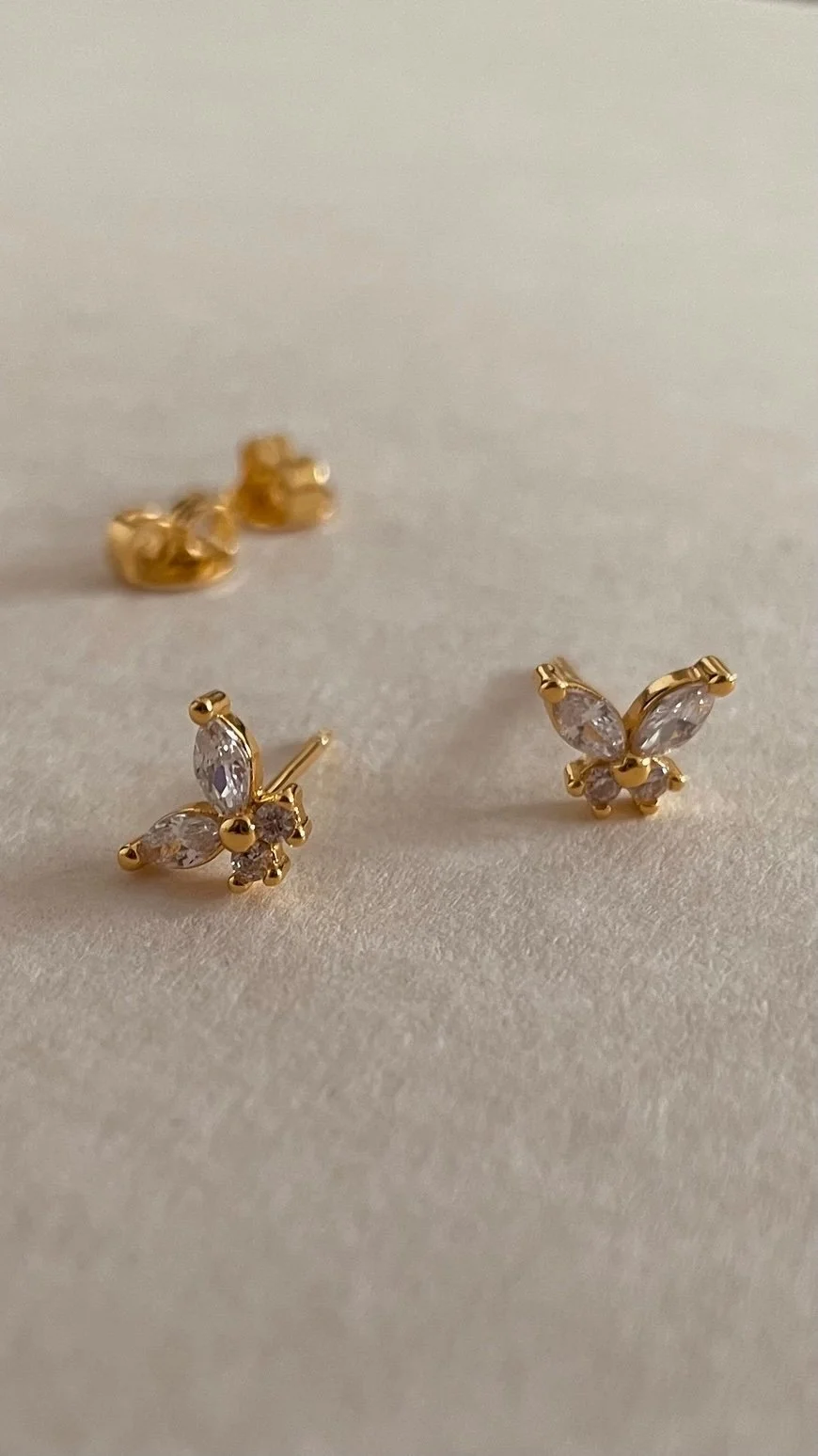 Mini Butterfly Studs White Stone & Gold