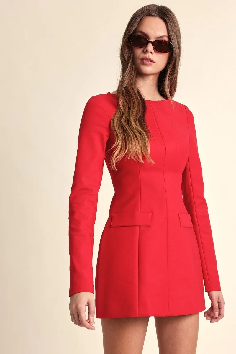 Boatneck Fit-&-Flare Mini Dress Red