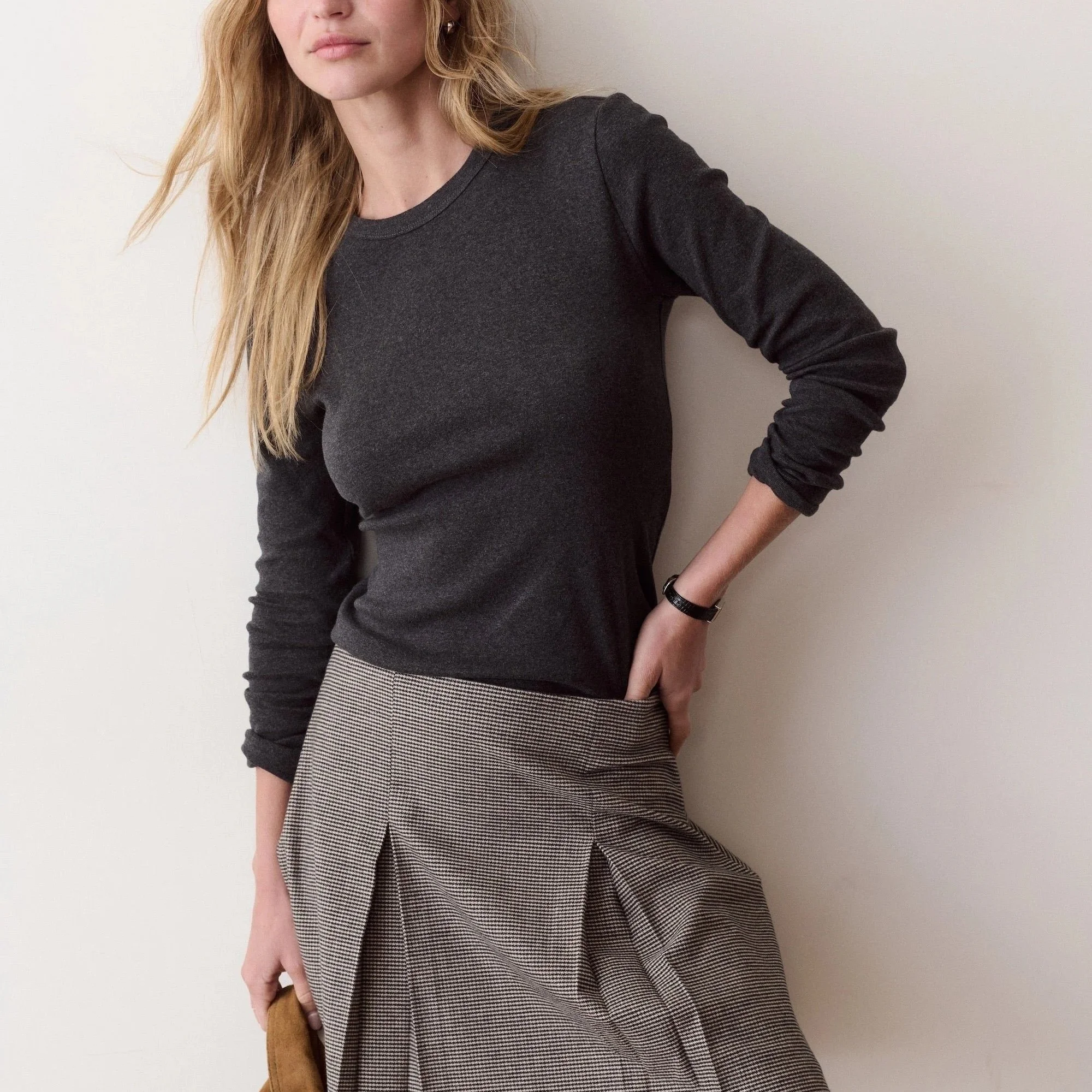 Marine Layer Mini Rib Long Sleeve Crew Tee Charcoal