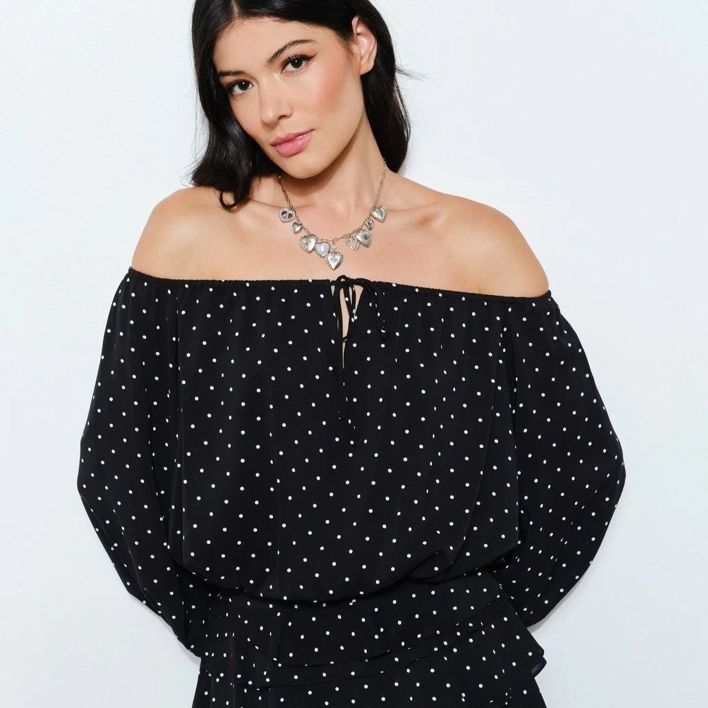 Emma Off-Shoulder Blouse Black Polka Dot
