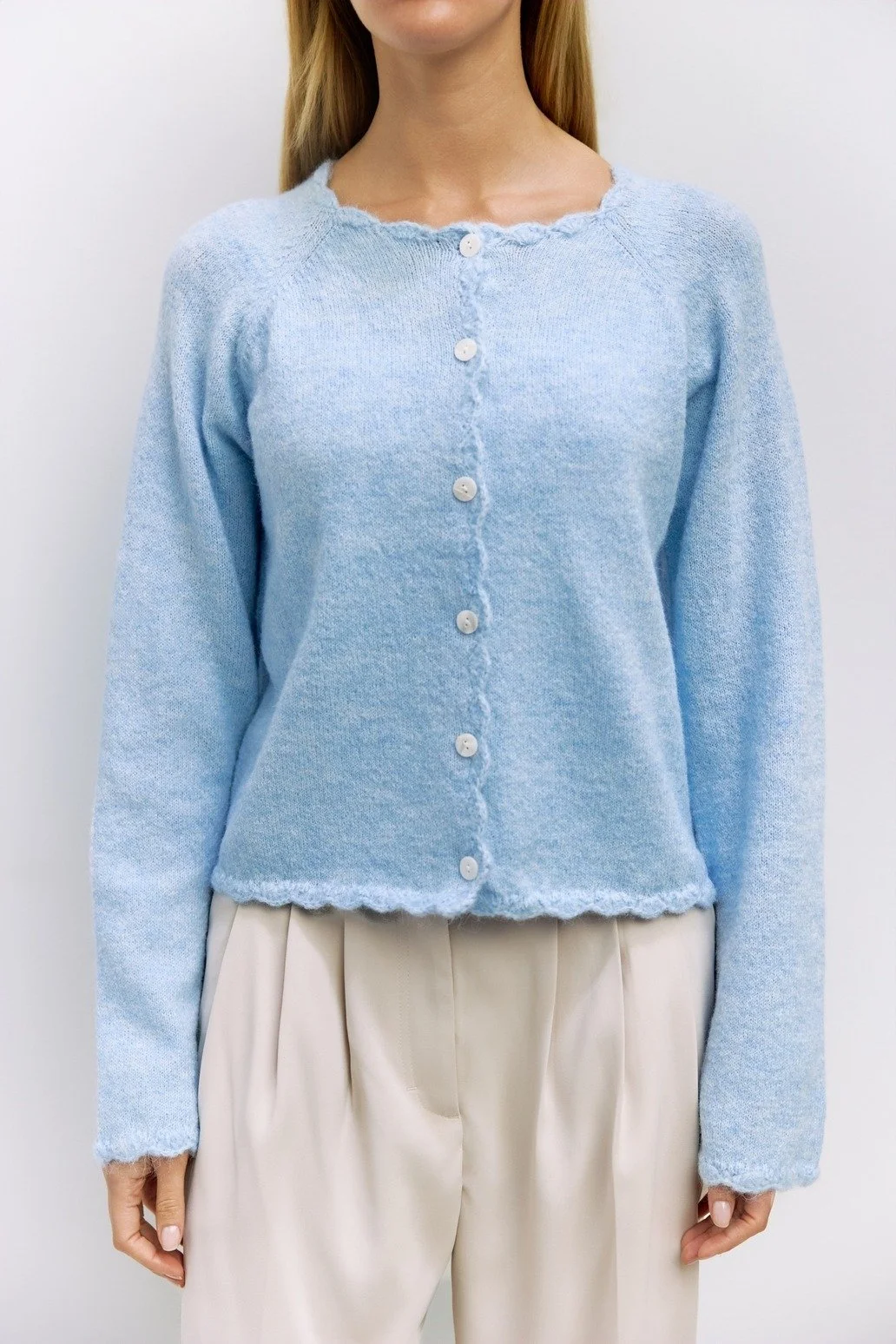 The Tiffany Scalloped Cardigan Baby Blue