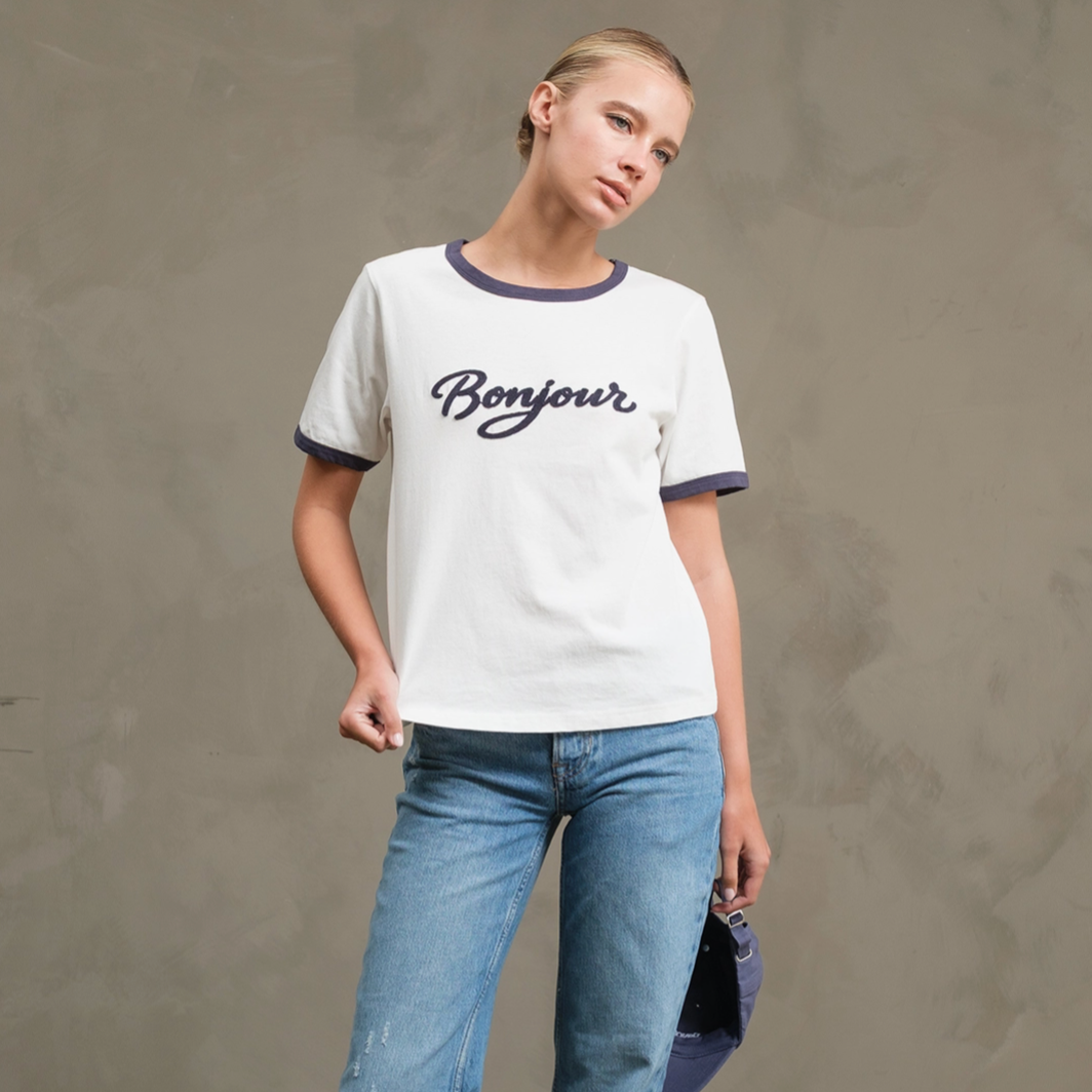Bonjour Ringer Tee White/Navy