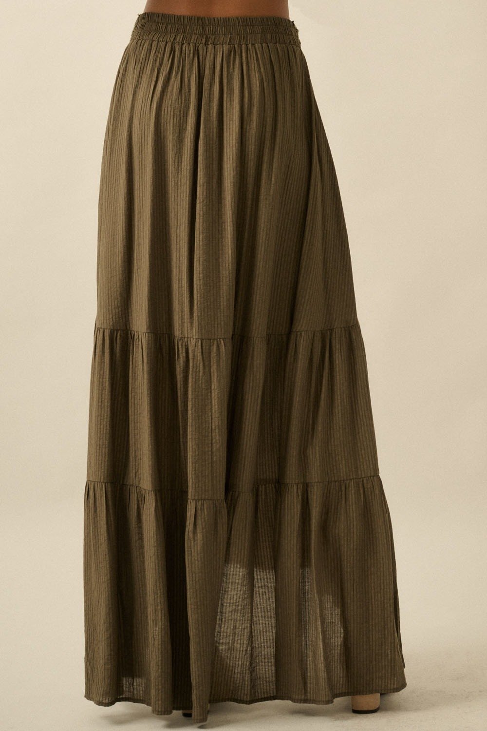 Crochet Trim Button Maxi Skirt Olive