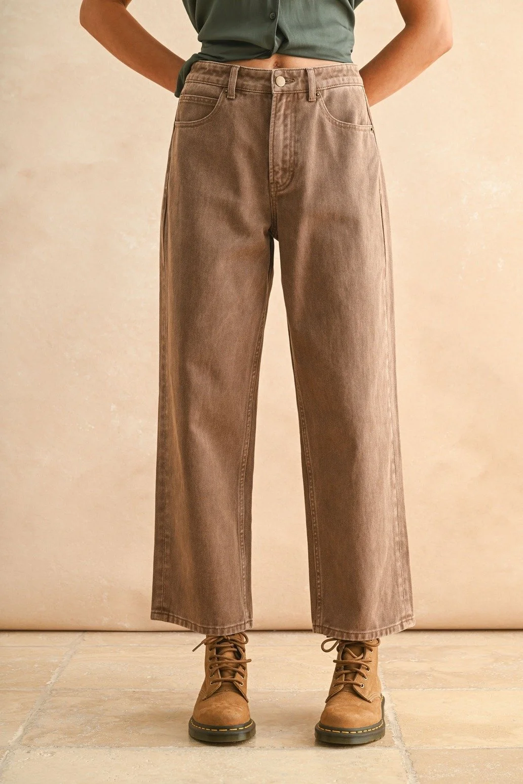 Color Washed Wide Leg Jeans Mocha