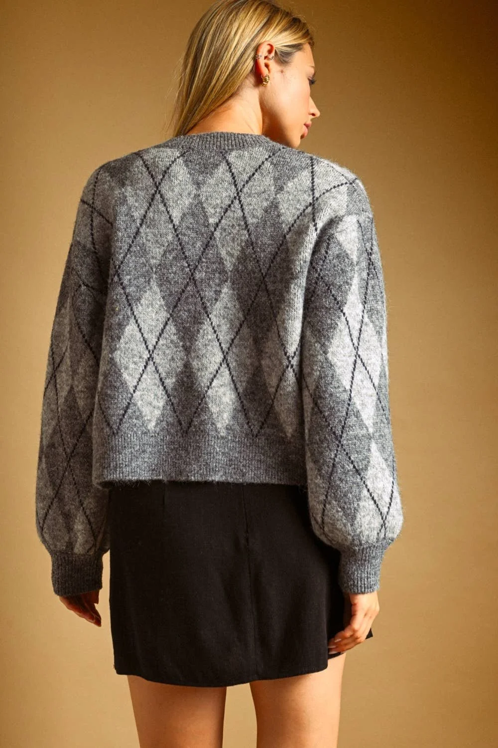 Argyle Button Front Cardigan Heather Gray