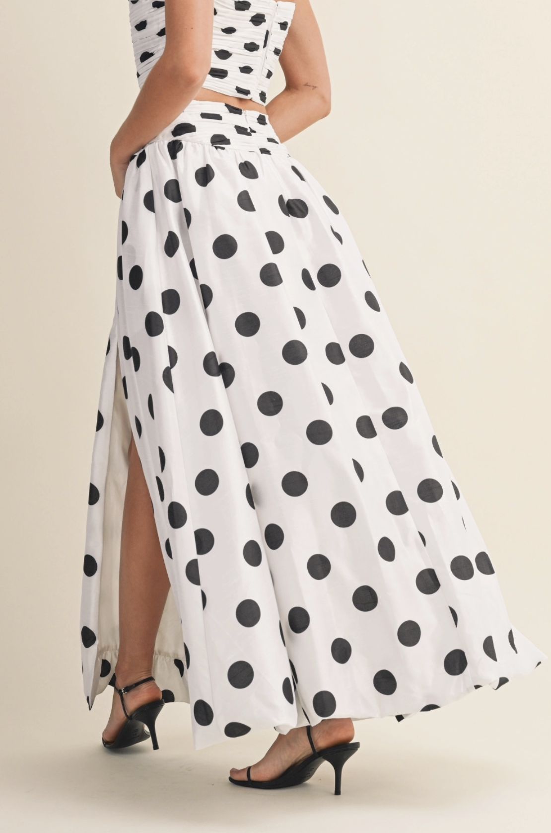 Strapless Top & Bubble Maxi Skirt B&W Polka Dot