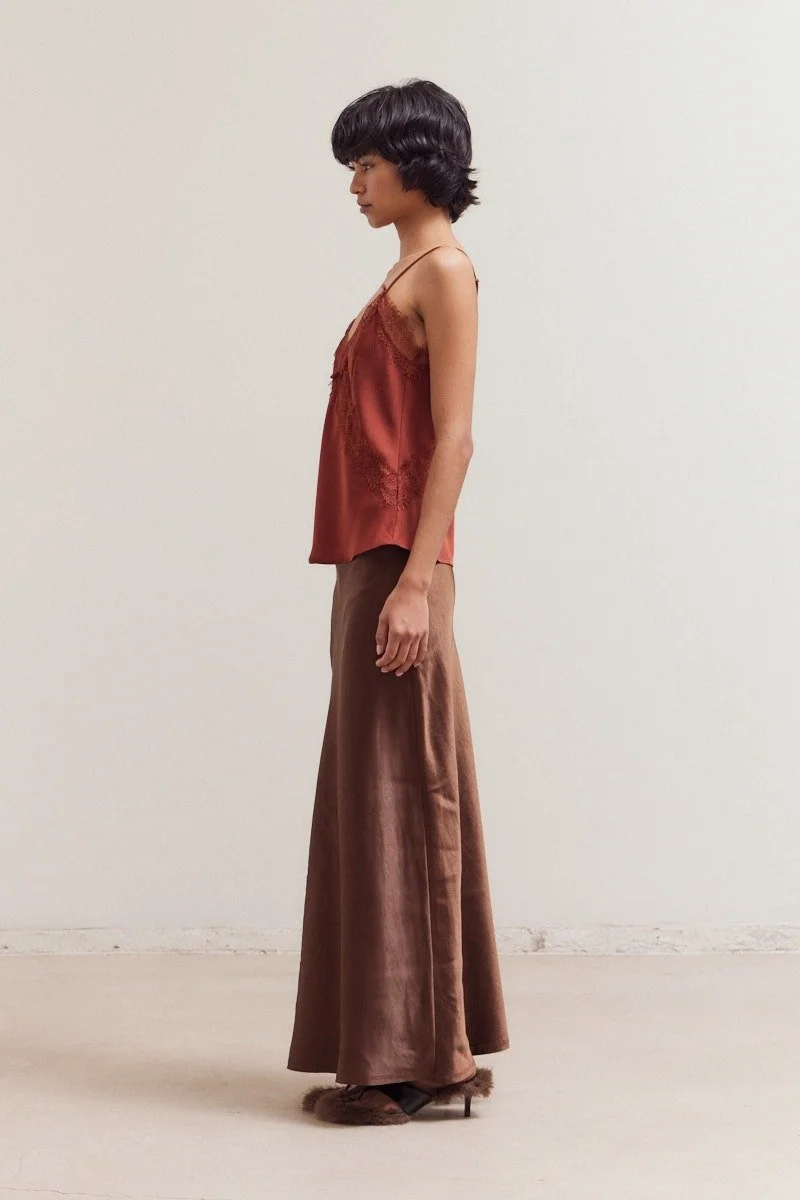 Lace Trim Satin Camisole Brick