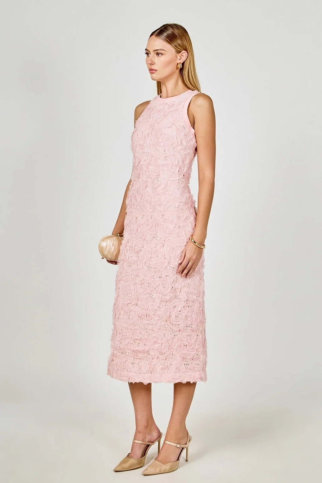 Floral Applique Maxi Dress Pink