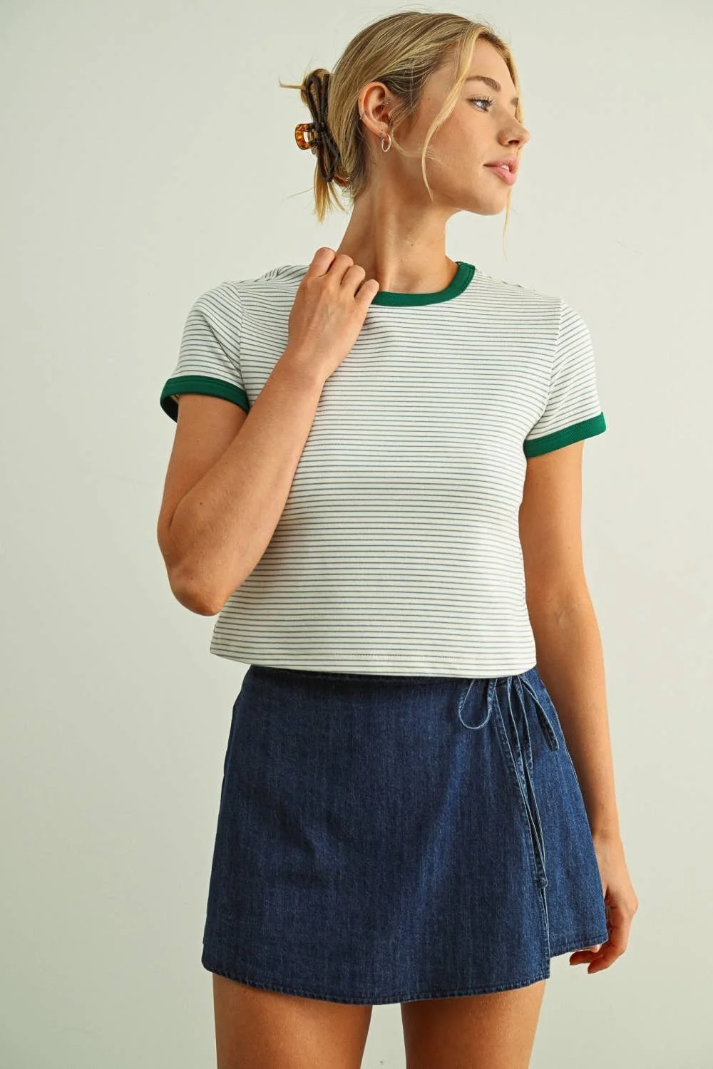 Striped Ringer Tee Green