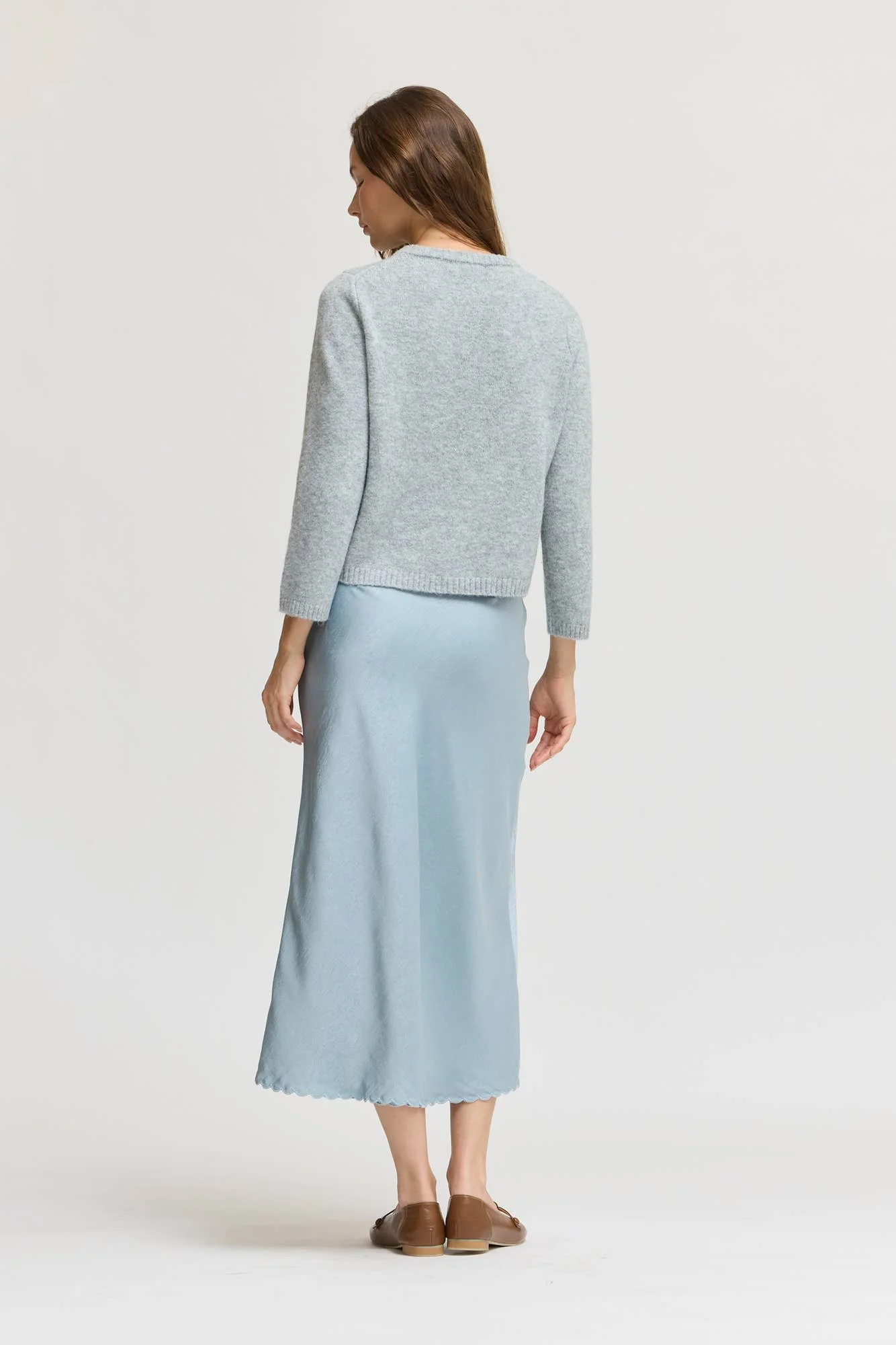 Scallop Hem Bias Slip Skirt Dusty Blue