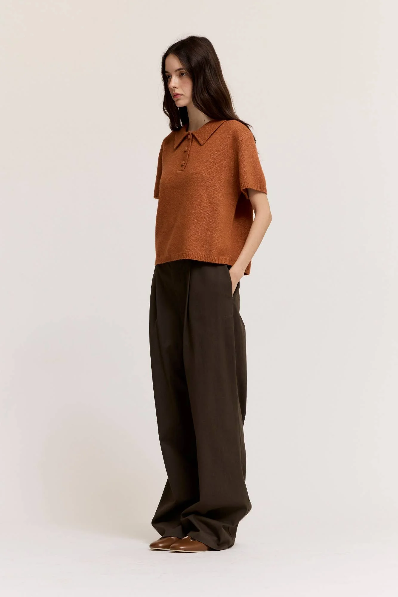 Short Sleeve Boxy Sweater Polo Cider