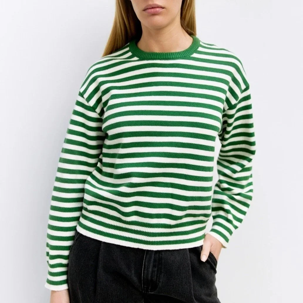 The Kinsley Sweater Green & Ivory Stripe