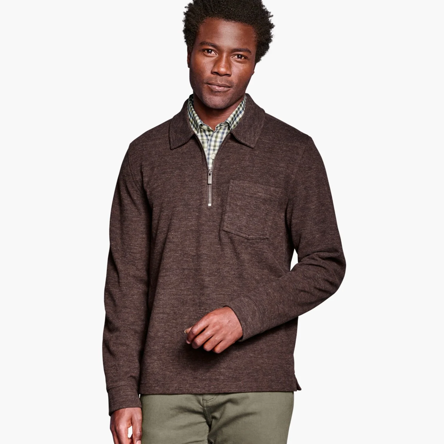 J&M Point Collar Quarter Zip Brown