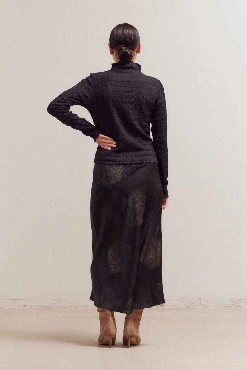 Ruched Mock Neck Top Black