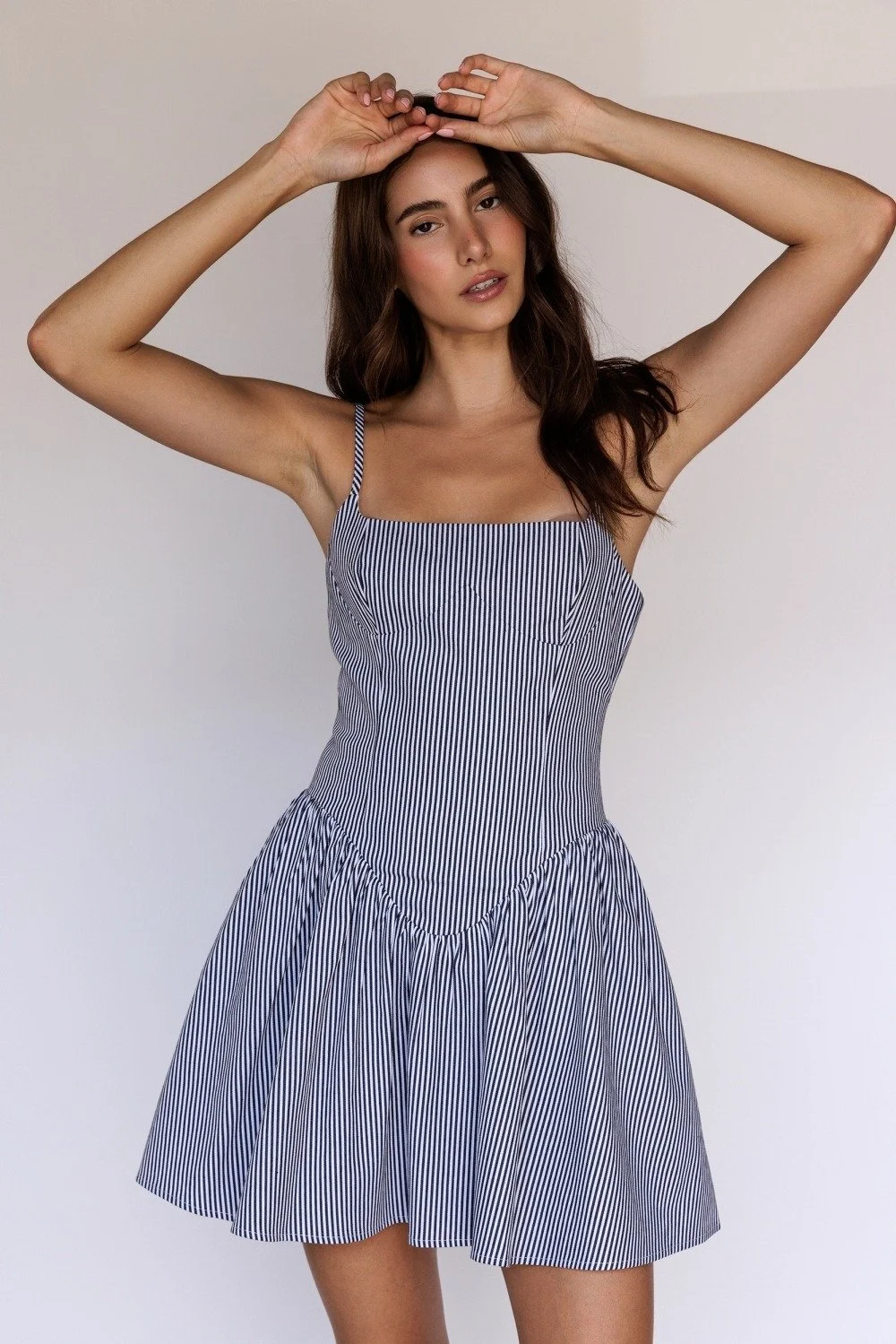 Striped Fit & Flare Mini Dress Navy