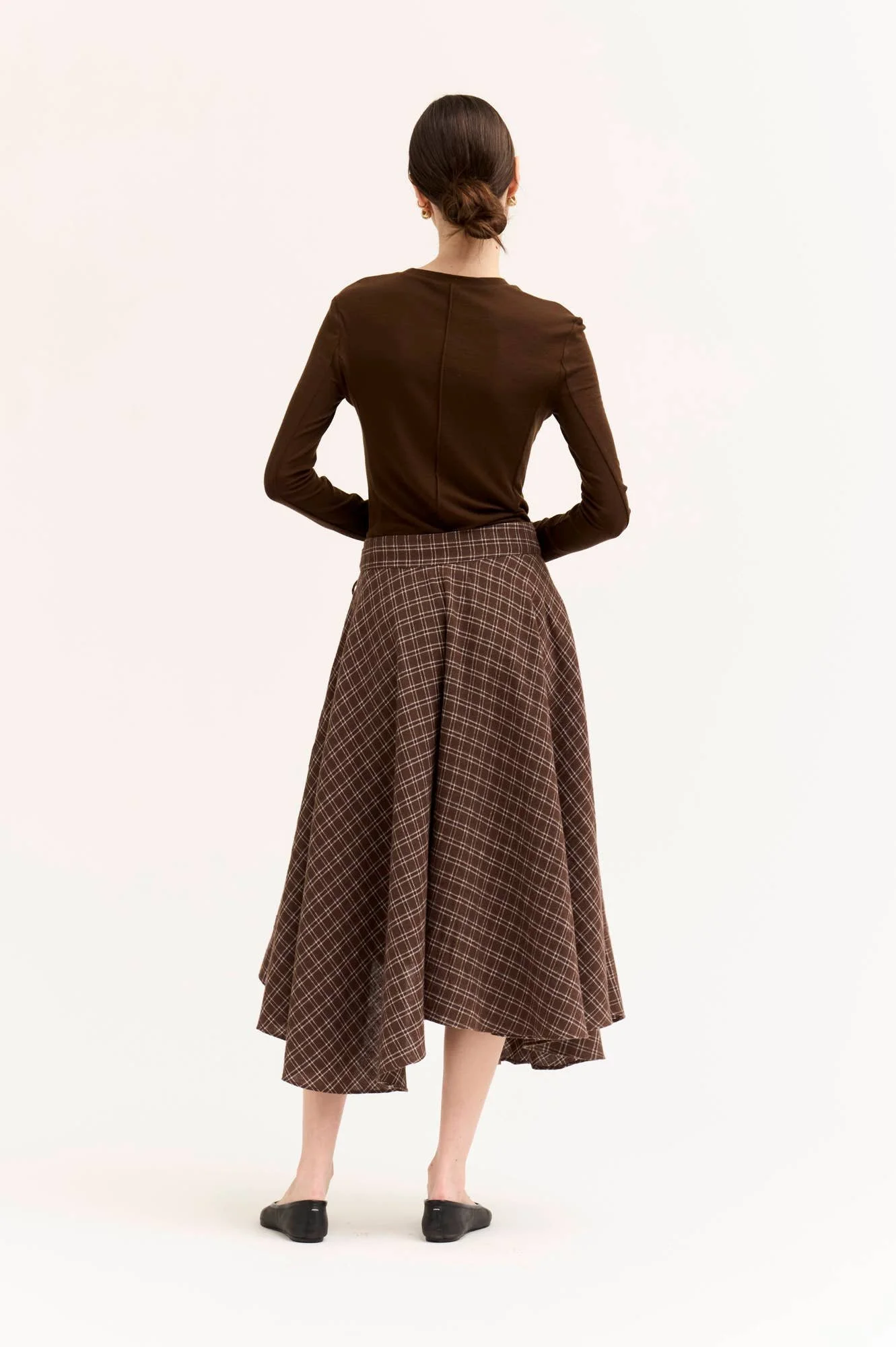 Unbalanced Flannel Wrap Skirt Chocolate Plaid