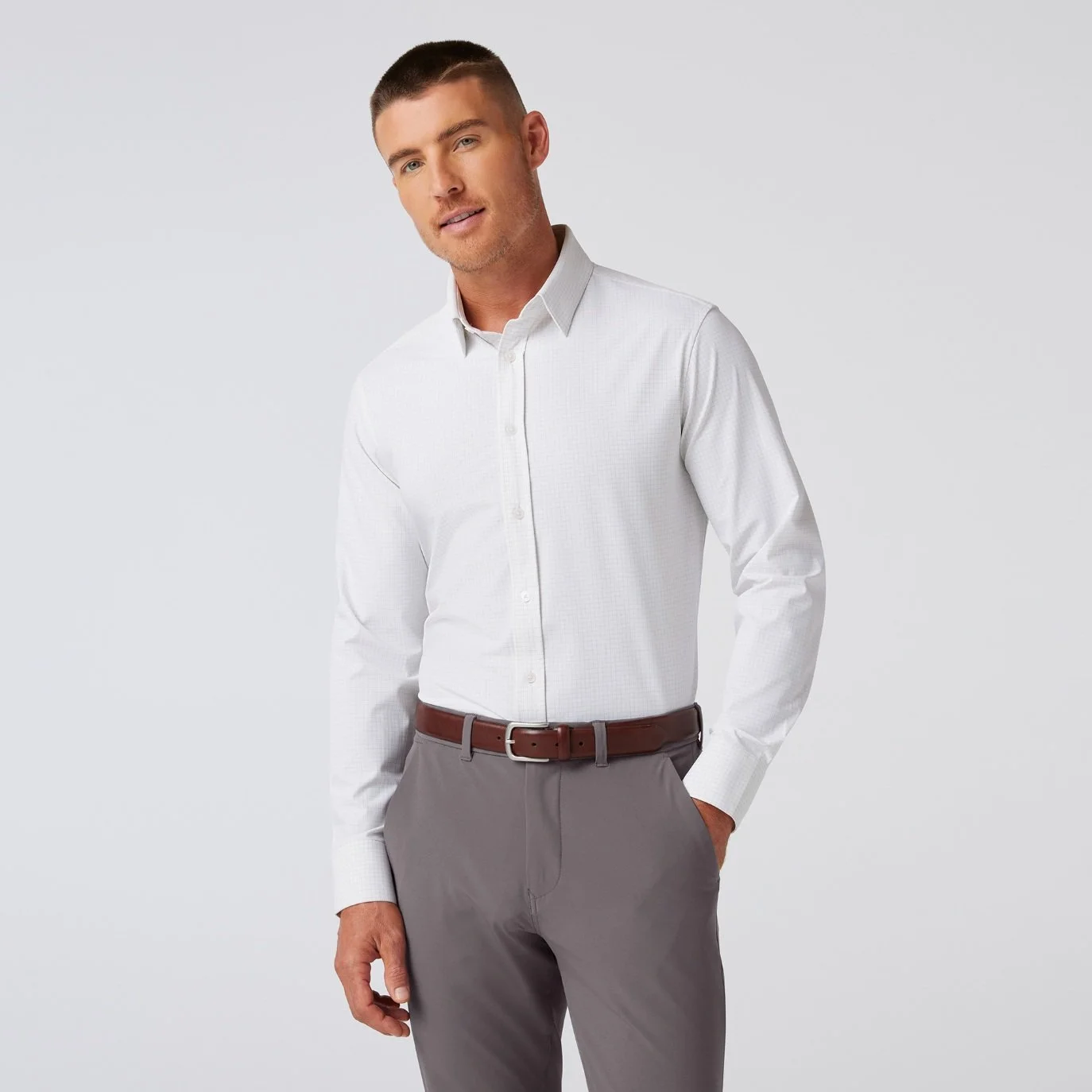 Mizzen + Main Leeward Formal Dress Shirt Aluminum Bennett Check