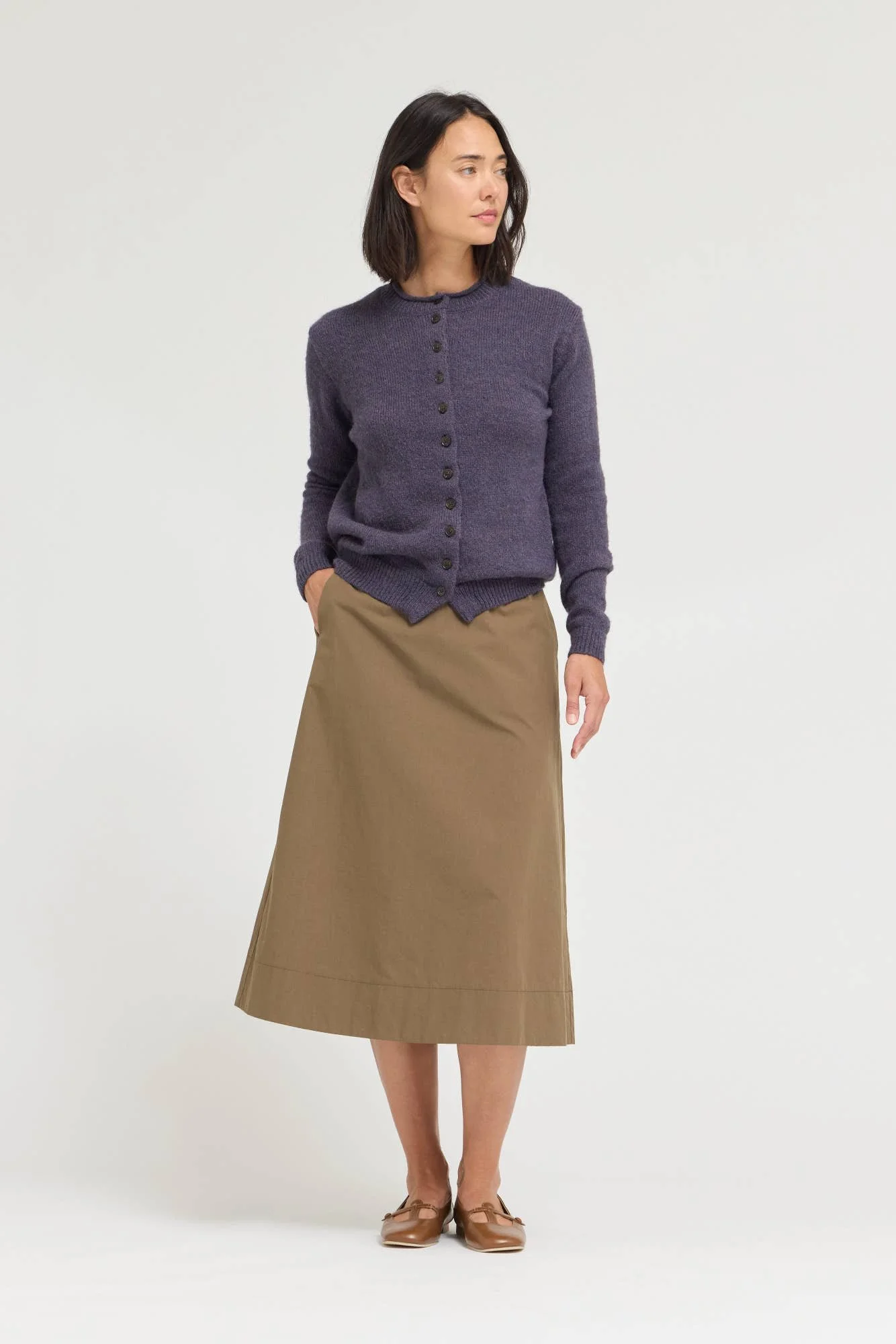 Rolled Neck Button Down Cardigan Plum