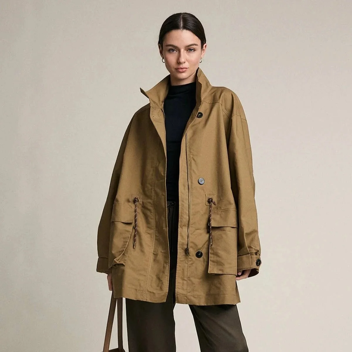 Stand Collar Utility Field Jacket Olive Brown