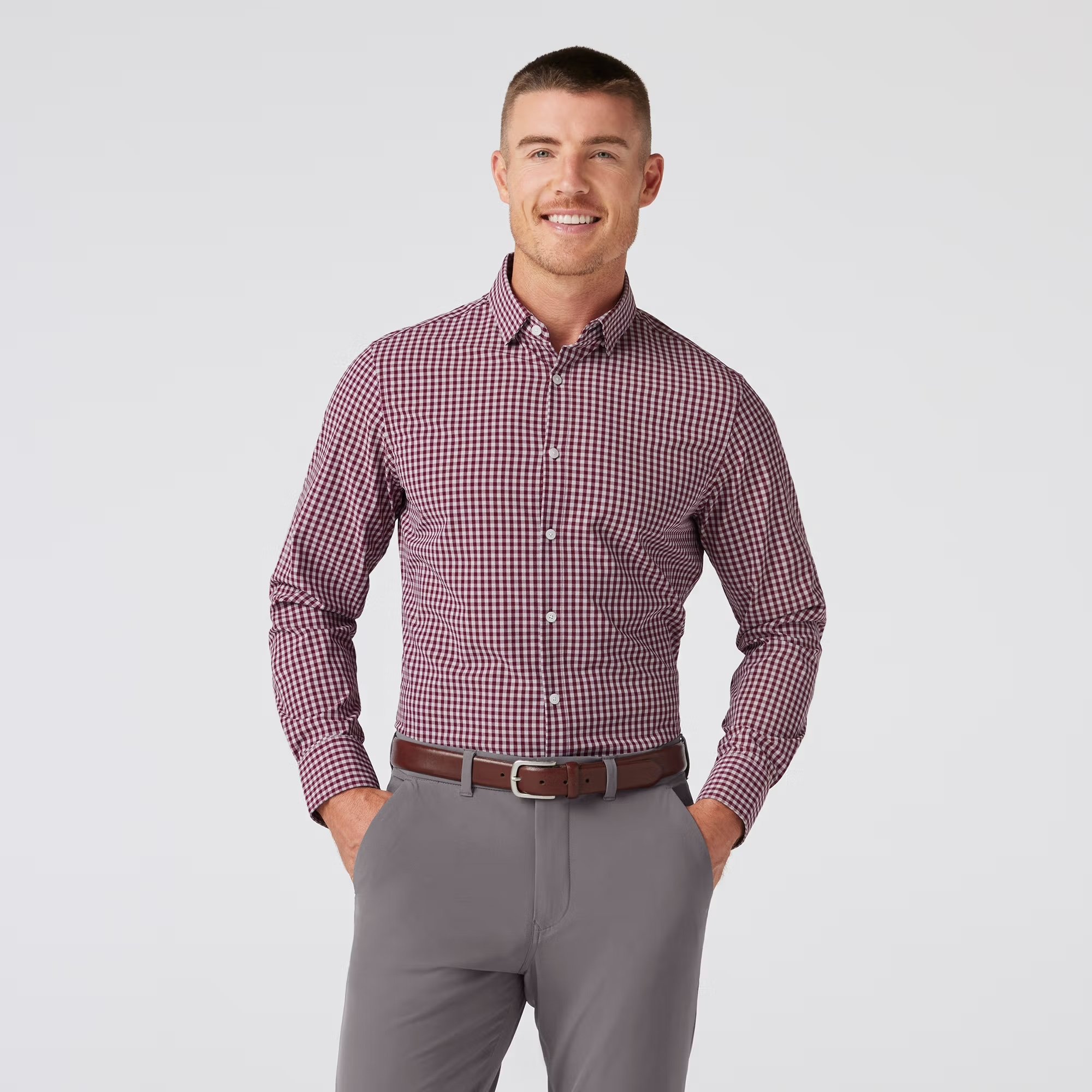 Mizzen + Main Leeward Dress Shirt Garnet Gingham