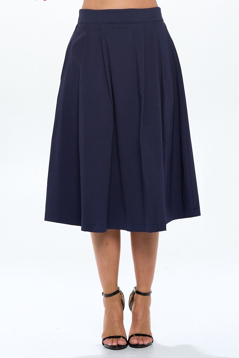 Pleated Full Midi Skirt Navy