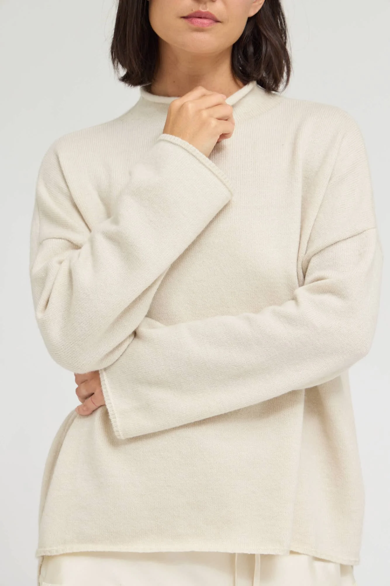 Rolled Neck Loose Fit Sweater Greige