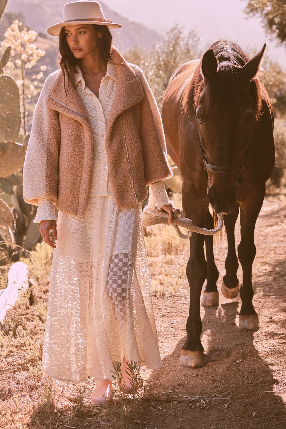 Floral Lace Panel Maxi Skirt Cream