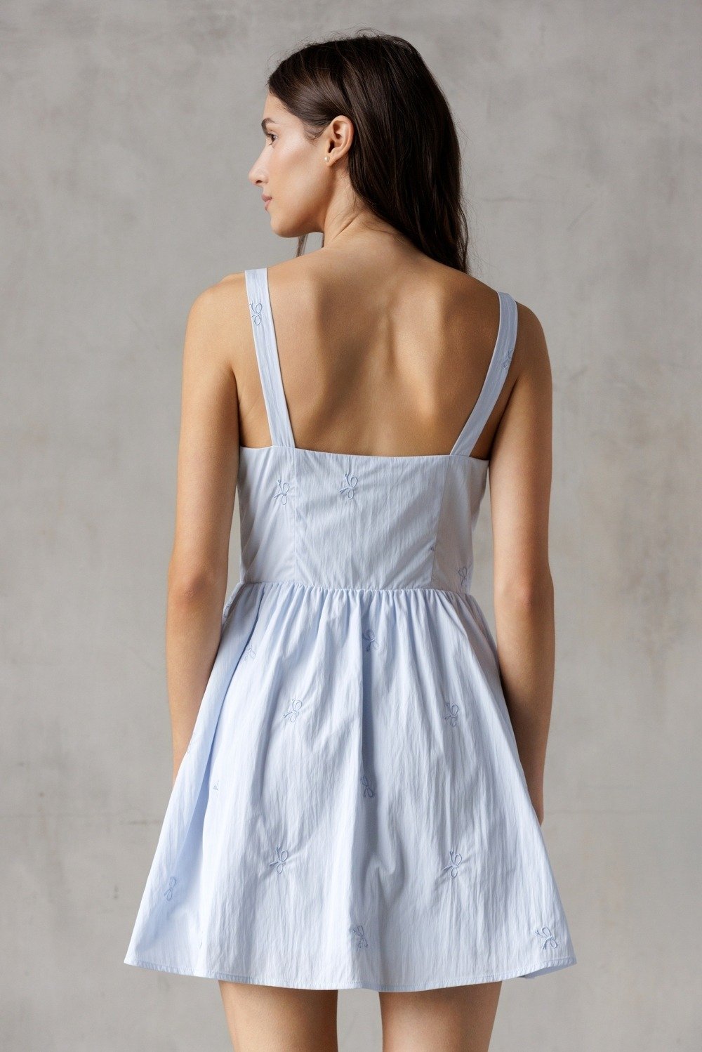 Tiny Bow Embroidered Mini Dress Baby Blue
