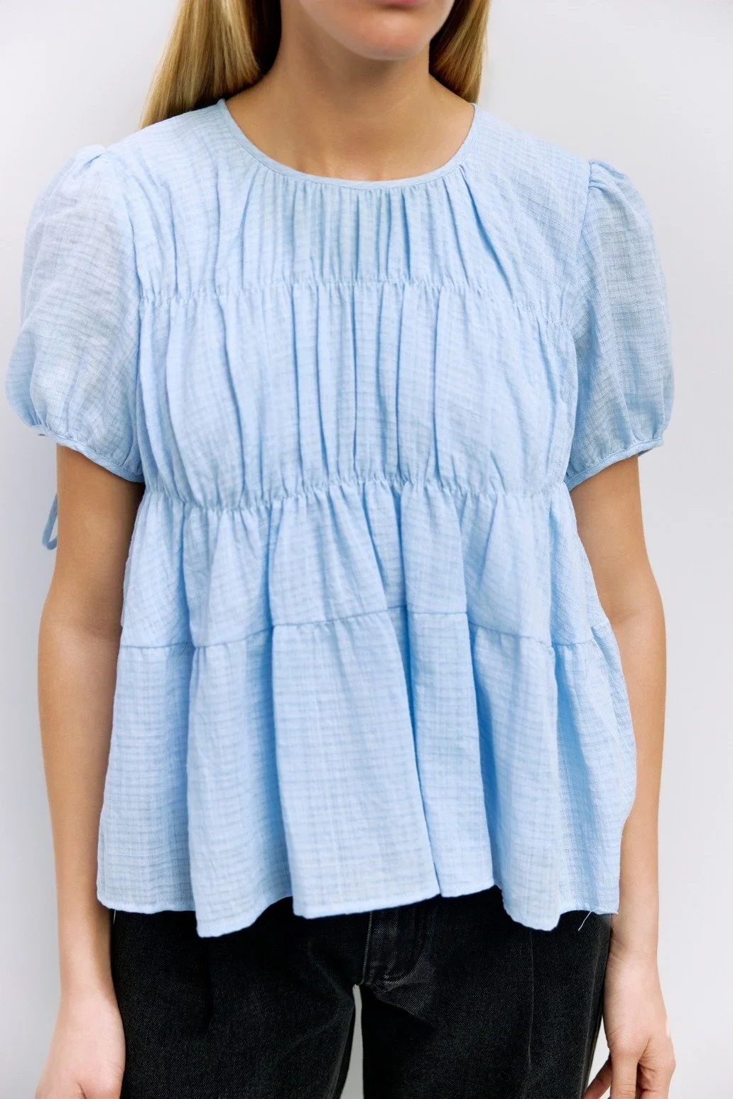 The Penelope Tiered Woven Top Blue