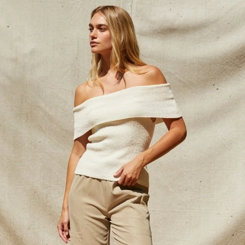 Nyla Off-Shoulder Knit Top Off White