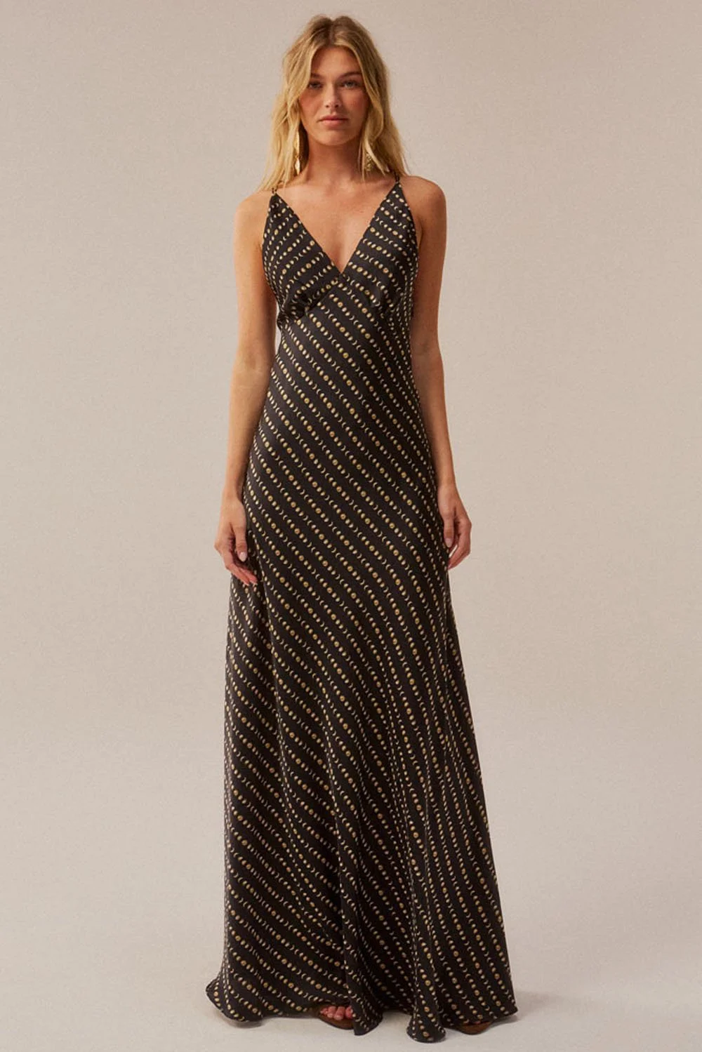 Moon Phases Satin Open Back Maxi Gown