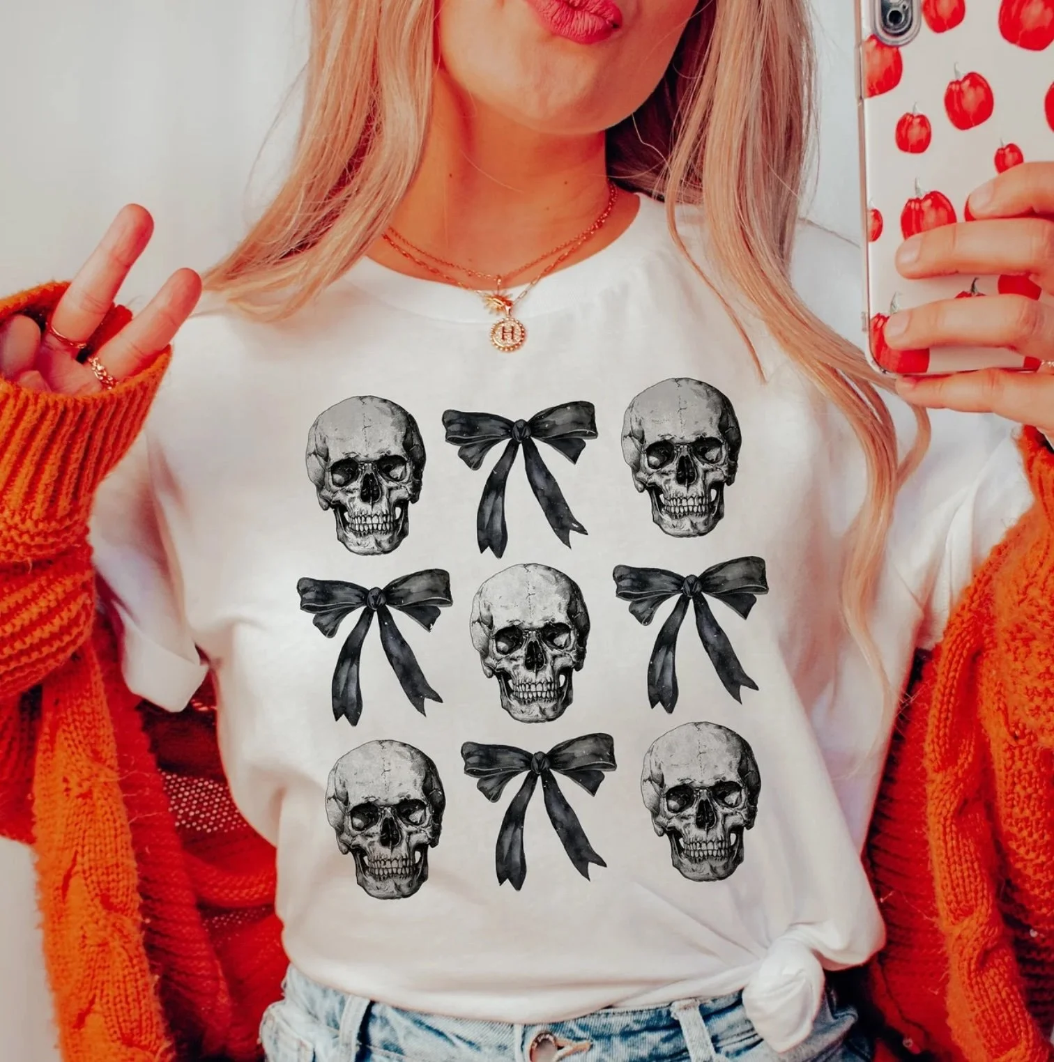 Coquette Halloween Bow & Skull Tee