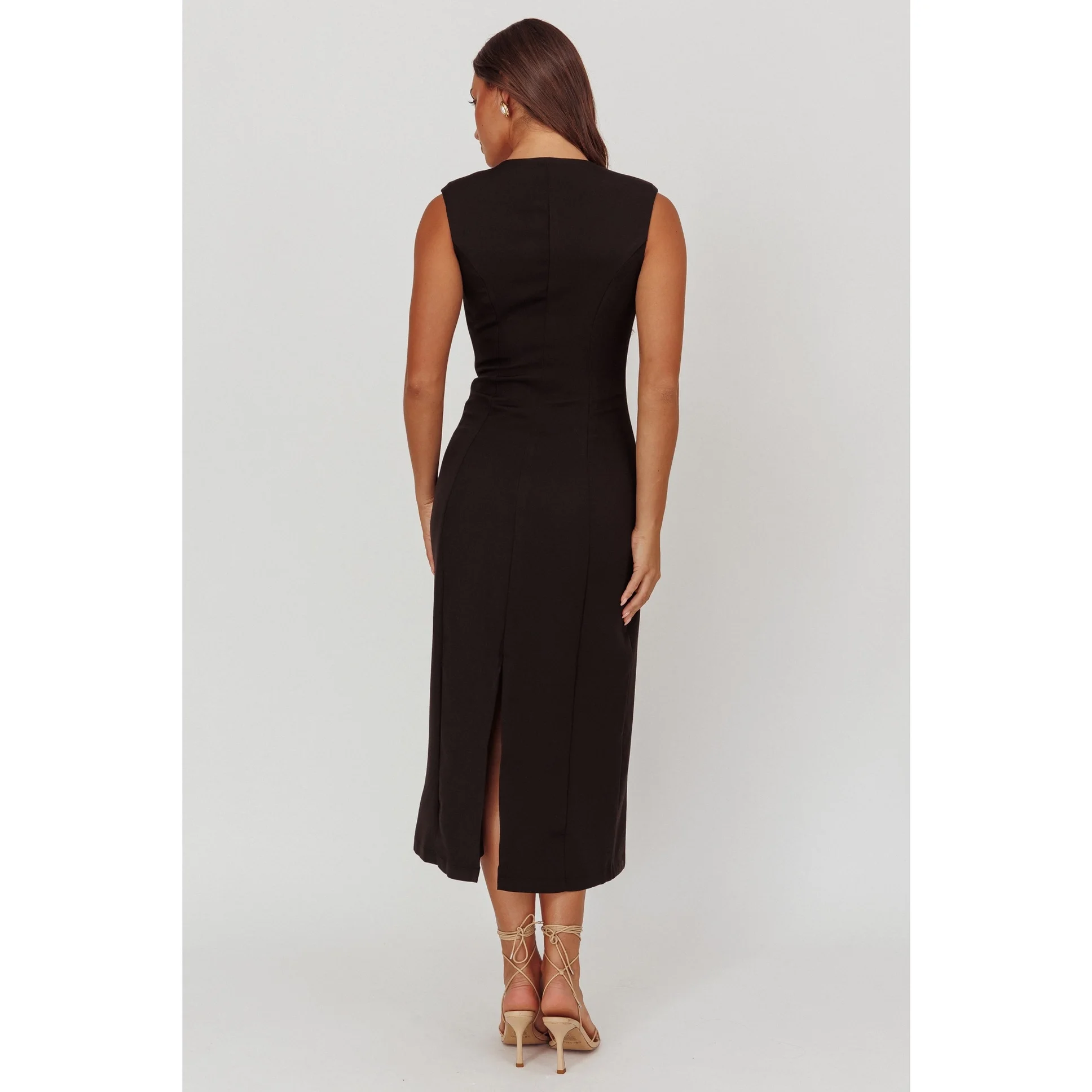 High Neck Button Front Mini Dress Black