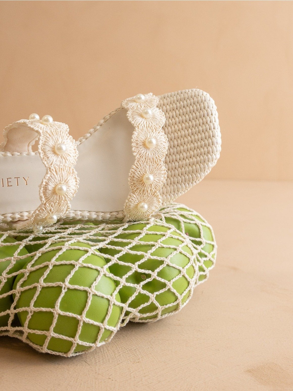 The Helena Raffia Block Heel Sandal with Pearls Ivory