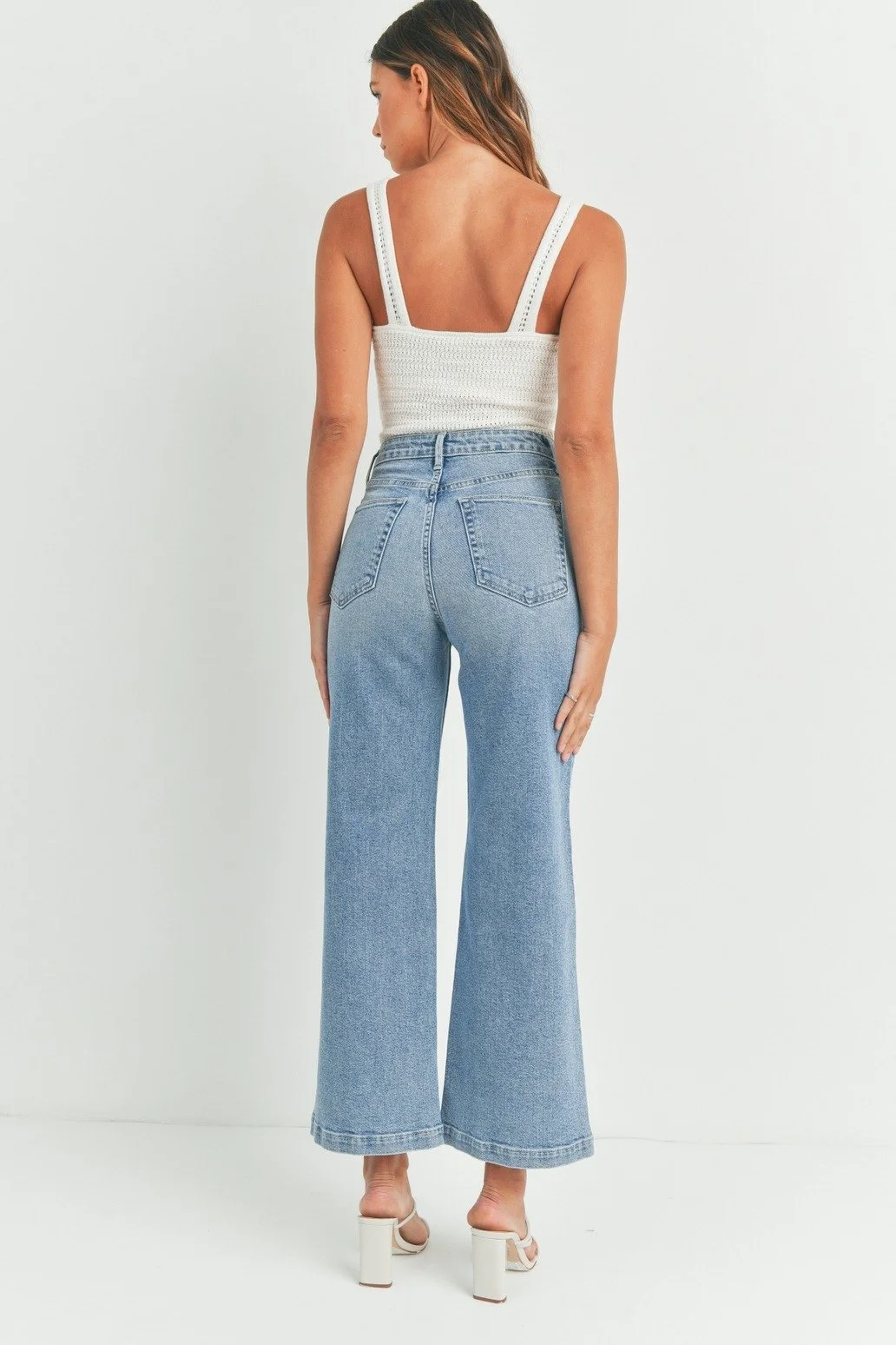 Patch Pocket Wide Leg Jeans Light Denim