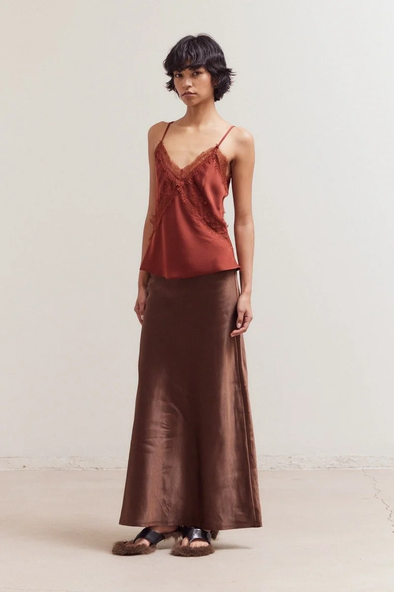 Lace Trim Satin Camisole Brick