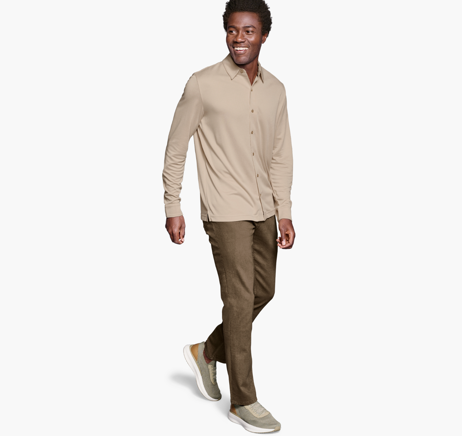 J&M Vintage Birdseye Button-Front Knit Tan