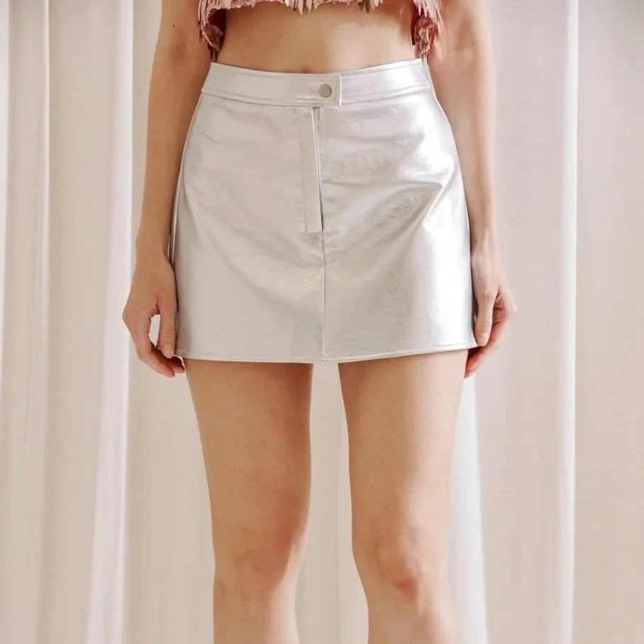Faux Leather Mini Skirt Silver