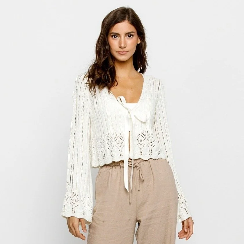 Laced Ribbon Cardigan Ivory