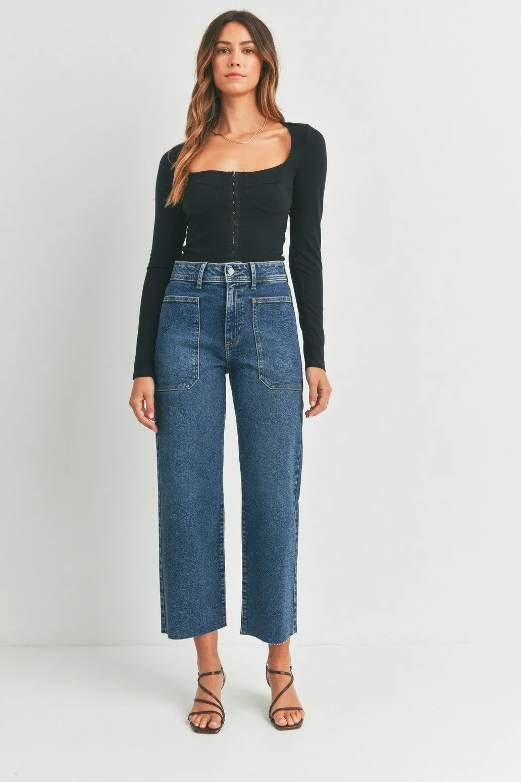 High Rise Utility Wide Leg Jeans Dark Denim