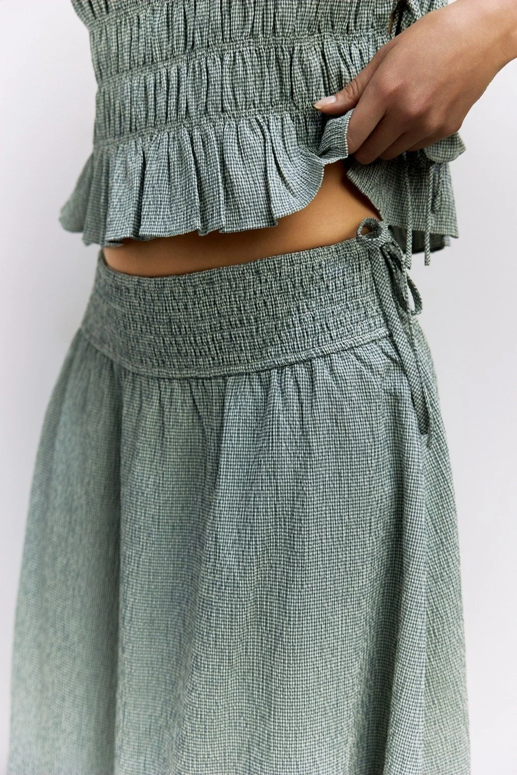 The Malorie Smocked Waist Midi Skirt Seafoam (Copy)