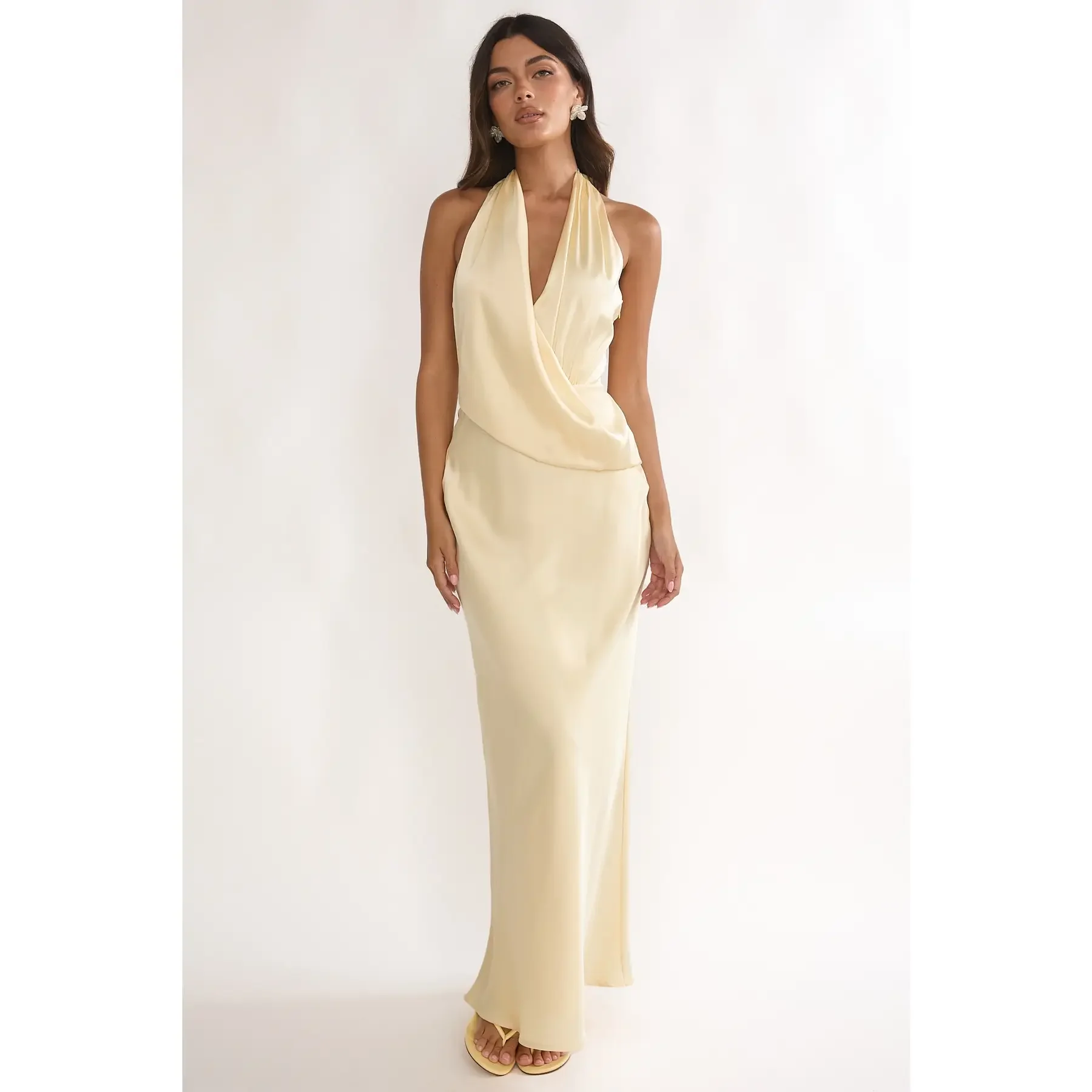 Halter Cowl Neck Maxi Gown Butter