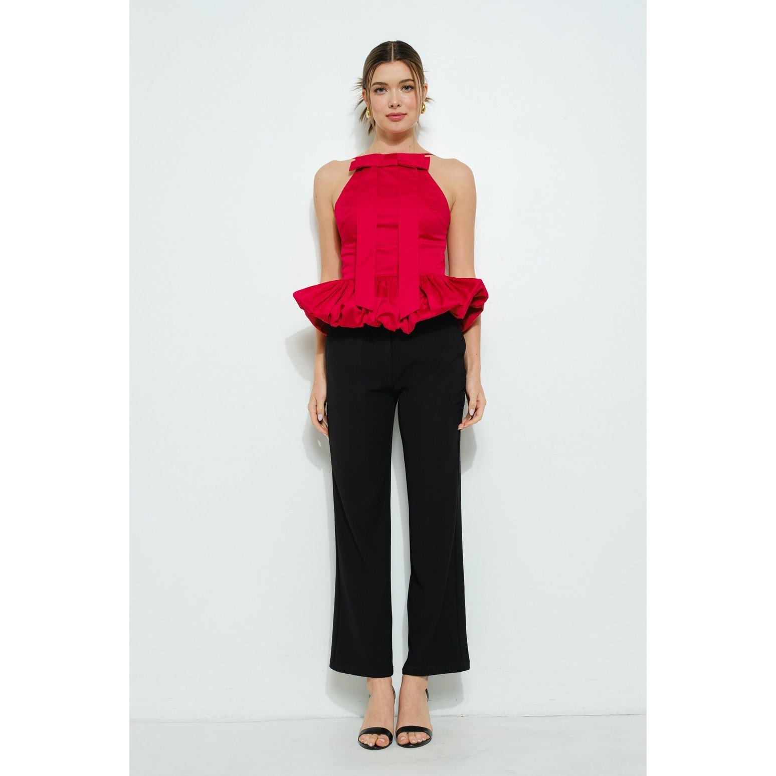 Bow Front Bubble Hem Top Red